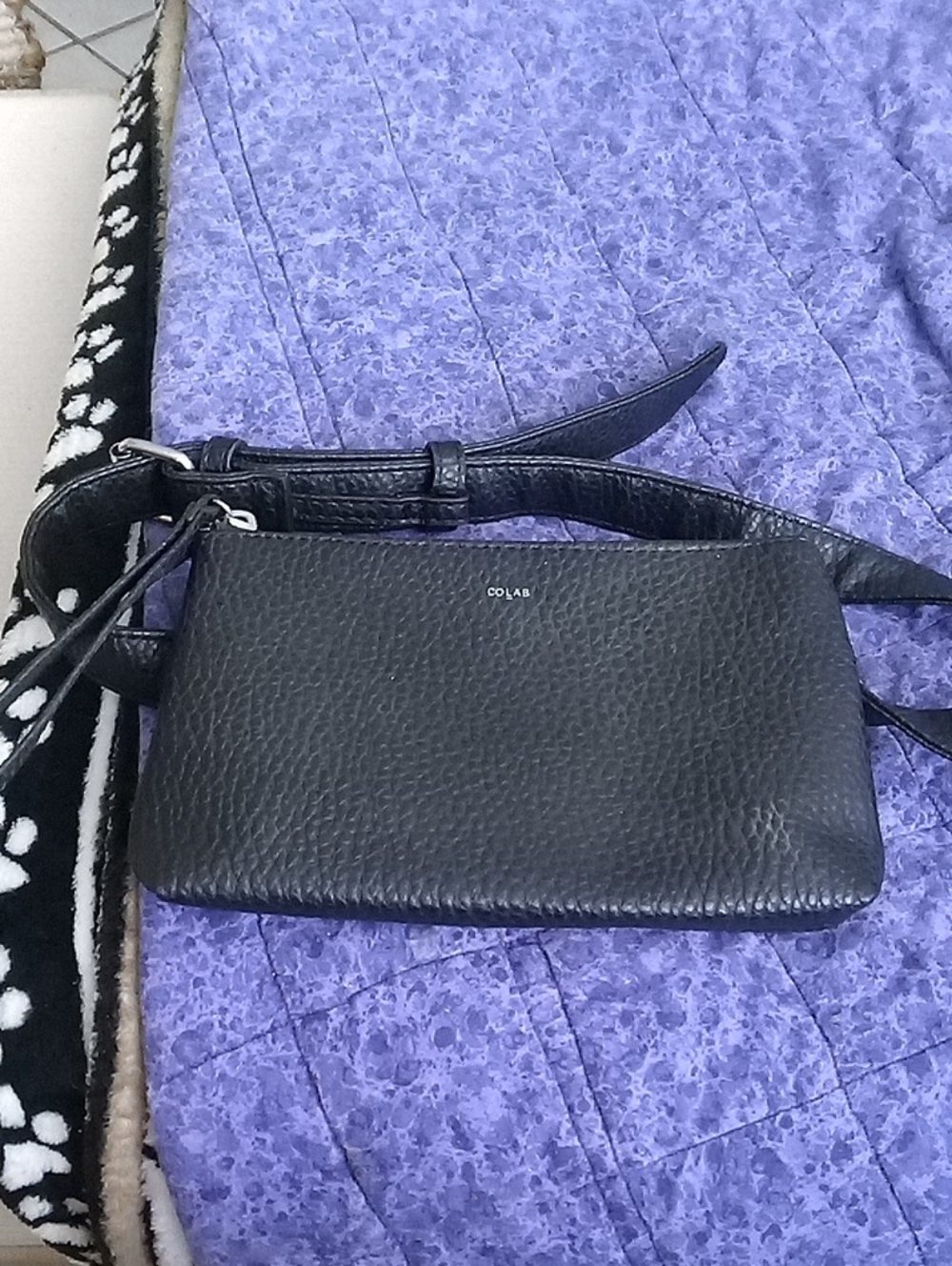 COLAB Black Pebbled Leather Crossbody Bag with Adjustable Strap